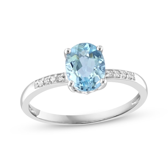 Oval-Cut Aquamarine & Diamond Accent Ring 10K White Gold | Kay