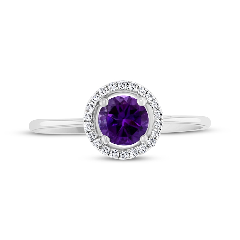 Main Image 3 of Round-Cut Amethyst & Diamond Halo Ring 1/15 ct tw 10K White Gold