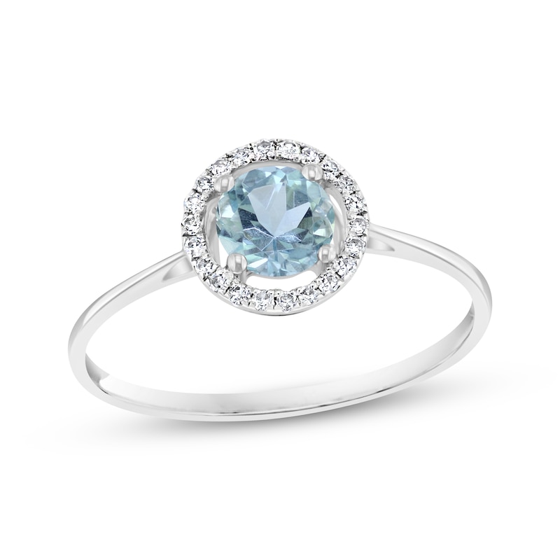 Main Image 1 of Round-Cut Aquamarine & Diamond Halo Ring 1/15 ct tw 10K White Gold