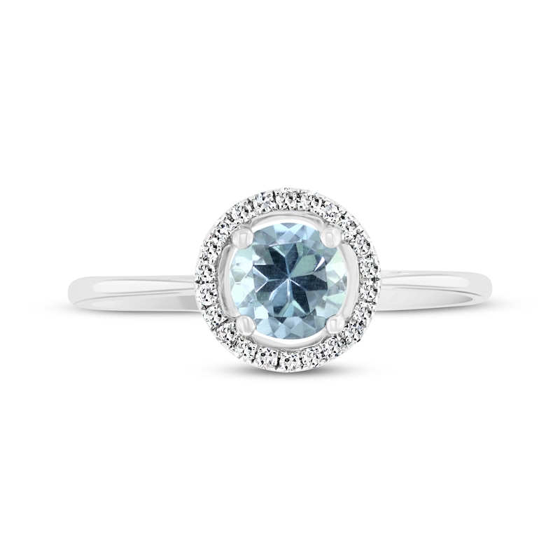 Main Image 3 of Round-Cut Aquamarine & Diamond Halo Ring 1/15 ct tw 10K White Gold