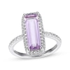 Thumbnail Image 1 of Rectangle-Cut Amethyst & Round-Cut White Lab-Created Sapphire Ring Sterling Silver