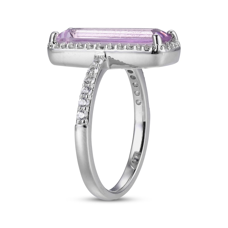 Main Image 2 of Rectangle-Cut Amethyst & Round-Cut White Lab-Created Sapphire Ring Sterling Silver