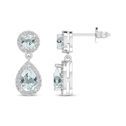 Pear-Shaped & Round-Cut Aquamarine & Round-Cut White Lab-Created Sapphire Drop Earrings Sterling Silver