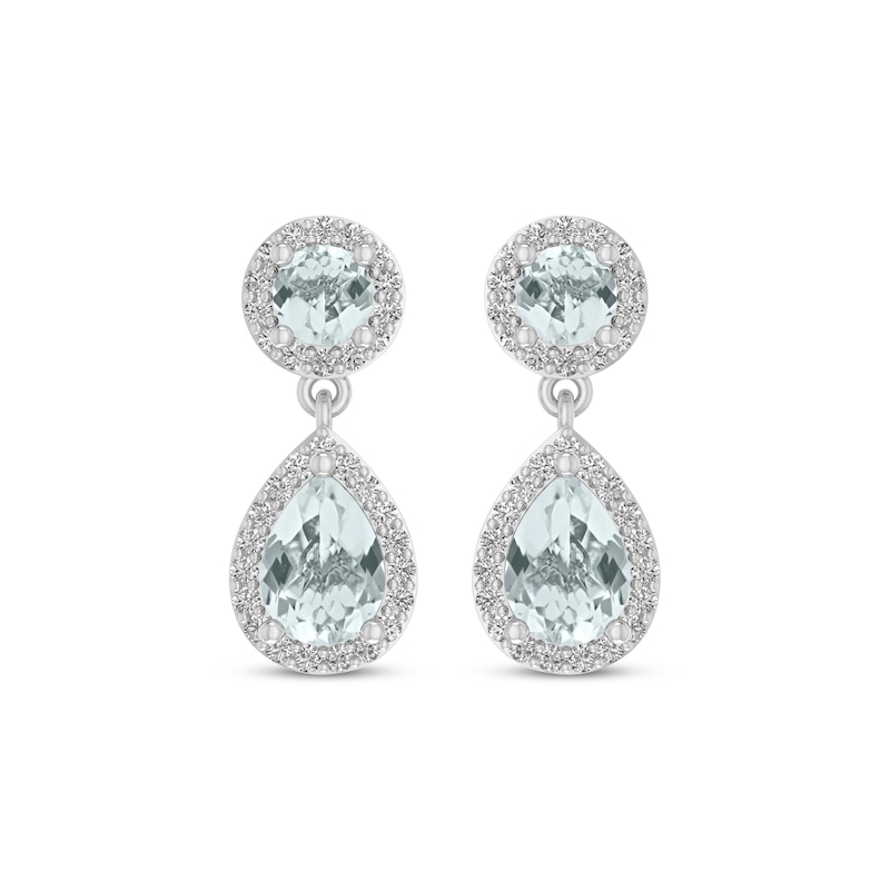 Main Image 2 of Pear-Shaped & Round-Cut Aquamarine & Round-Cut White Lab-Created Sapphire Drop Earrings Sterling Silver