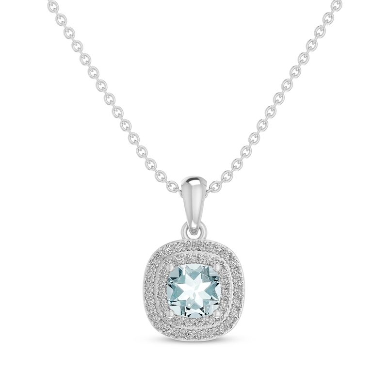 Main Image 1 of Cushion-Cut Aquamarine & Round-Cut White Lab-Created Sapphire Necklace Sterling Silver 18”