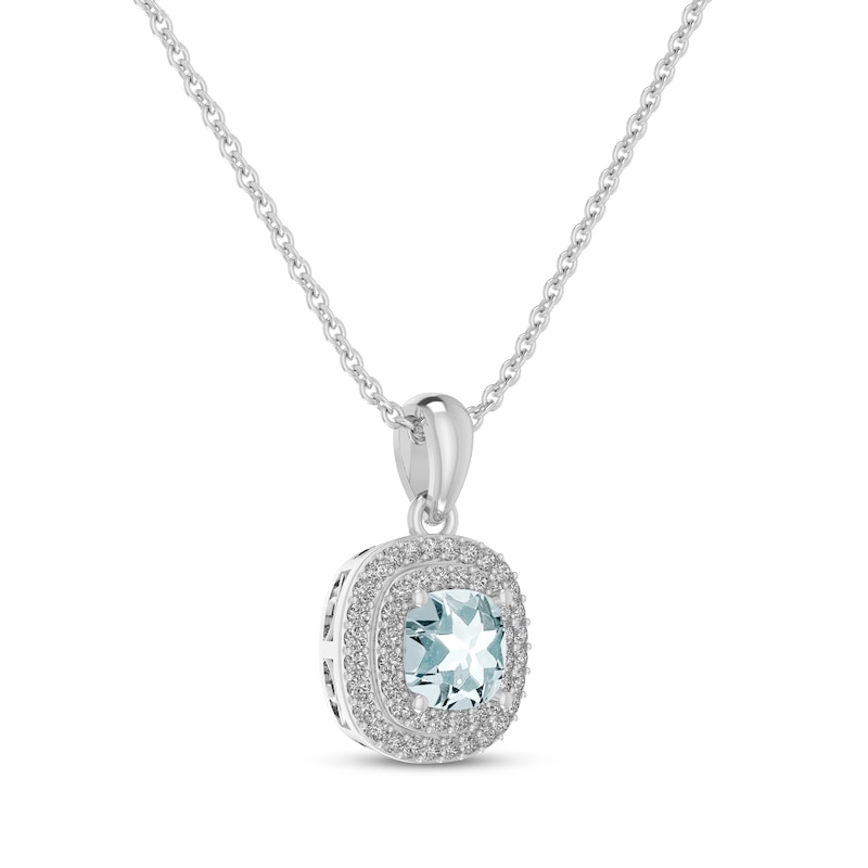 Main Image 2 of Cushion-Cut Aquamarine & Round-Cut White Lab-Created Sapphire Necklace Sterling Silver 18”