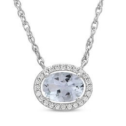 Oval-Cut Aquamarine & Round-Cut White Lab-Created Sapphire Necklace Sterling Silver 18”