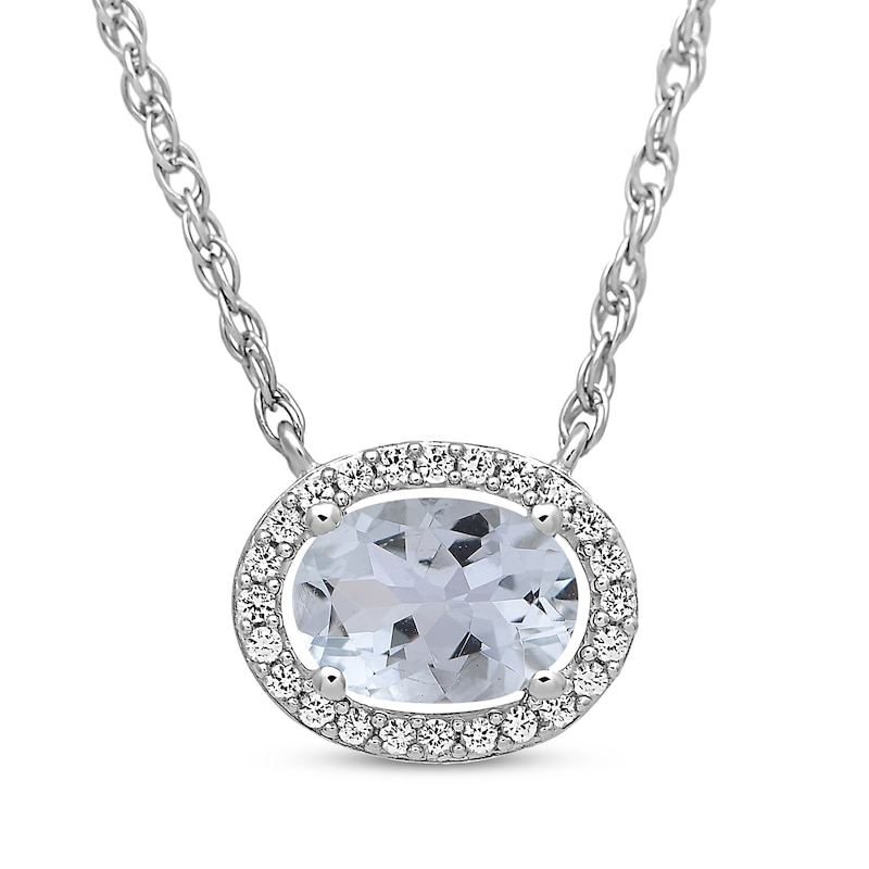 Main Image 1 of Oval-Cut Aquamarine & Round-Cut White Lab-Created Sapphire Necklace Sterling Silver 18”