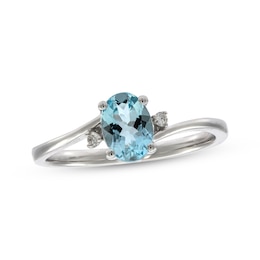 Oval-Cut Aquamarine & Diamond Accent Bypass Ring 10K White Gold