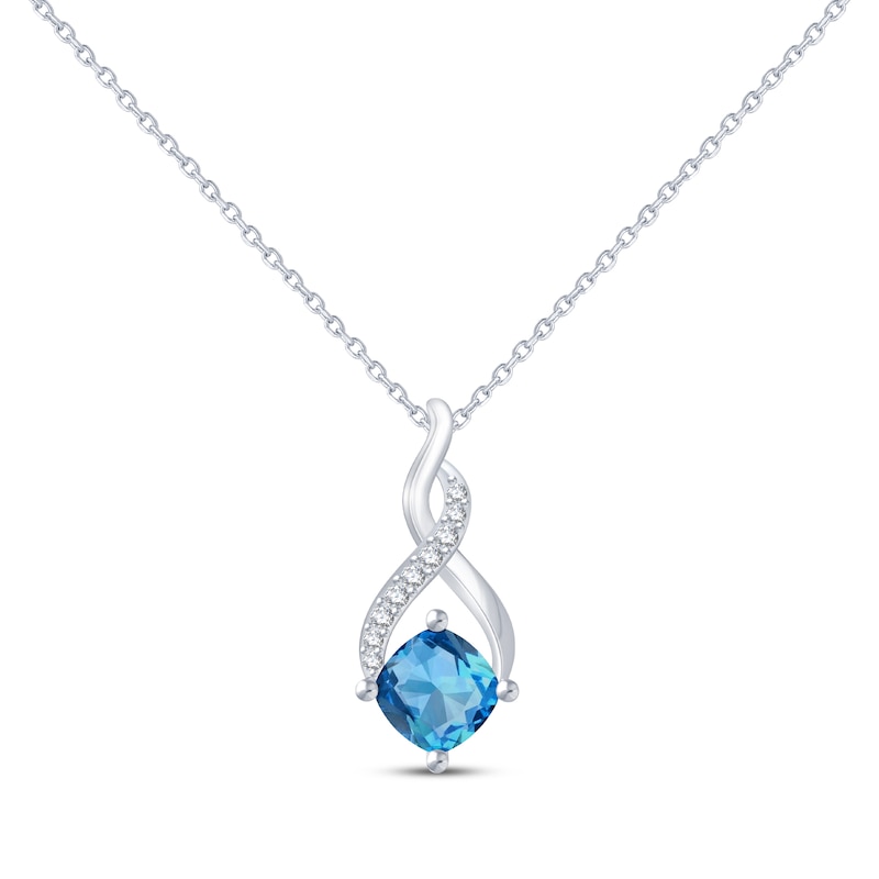 Cushion-Shaped Swiss Blue Topaz & Round-Cut White Lab-Created Sapphire ...