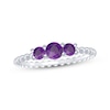 Thumbnail Image 1 of Round-Cut Amethyst Three-Stone Beaded Ring Sterling Silver