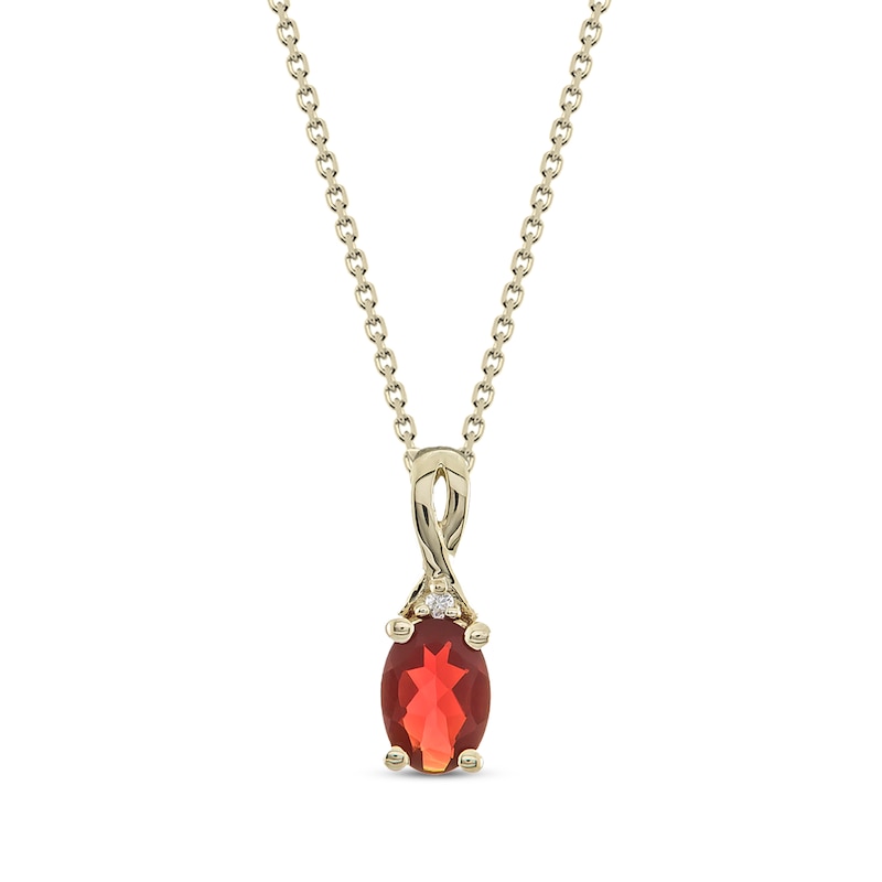 Oval-Cut Fire Opal & Diamond Accent Necklace 10K Yellow Gold 18”