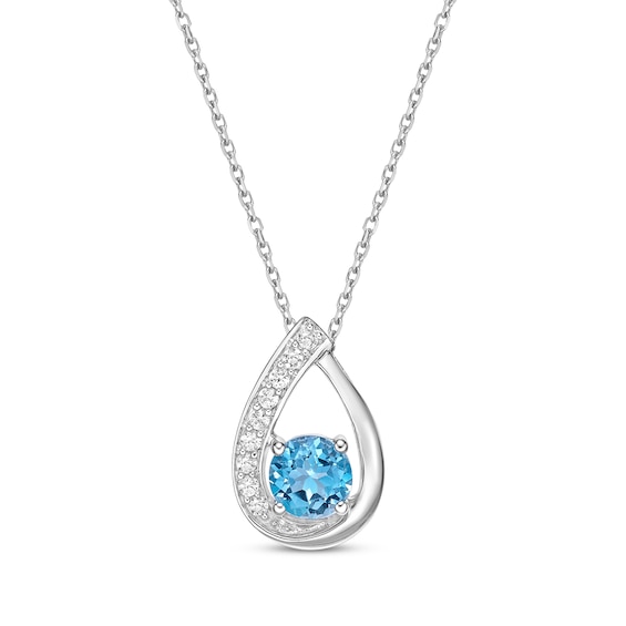 Round-Cut Swiss Blue Topaz & White Lab-Created Sapphire Necklace Sterling Silver 18”