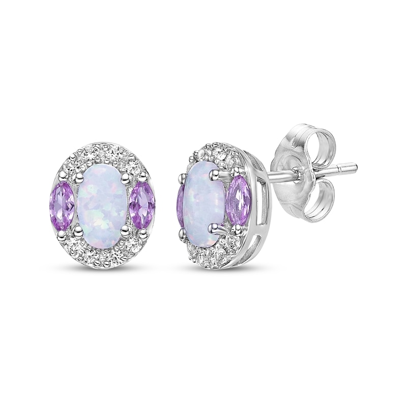 Oval-Cut Lab-Created Opal & Multi-Shape Pink and White Lab-Created Sapphire Gift Set Sterling Silver