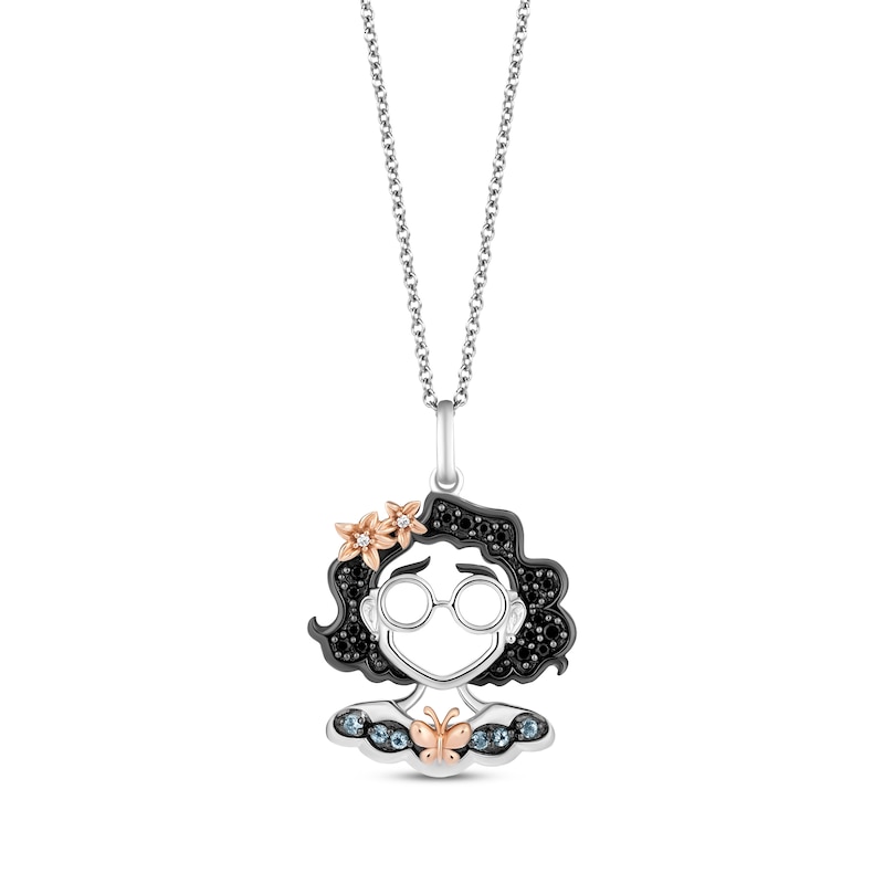 Disney Treasures Encanto "Mirabel" Diamond & Swiss Blue Topaz Necklace 1/6 ct tw Sterling Silver & 10K Rose Gold 19”