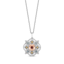 Disney Treasures Encanto Multi-Stone Flower Necklace 1/10 ct tw Diamonds Sterling Silver & 10K Rose Gold 19”