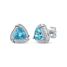 Trillion-Cut Swiss Blue Topaz & White Lab-Created Sapphire Stud Earrings Sterling Silver