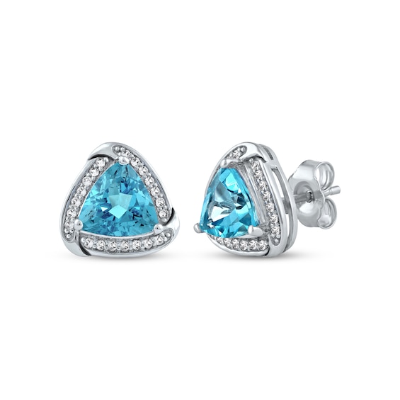 Trillion-Cut Swiss Blue Topaz & White Lab-Created Sapphire Stud ...