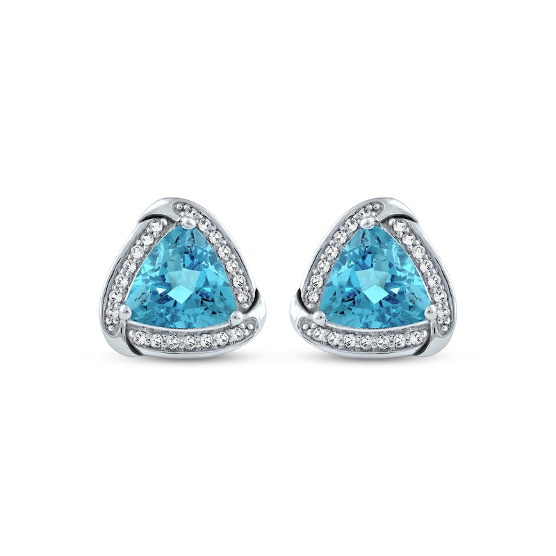 Main Image 2 of Trillion-Cut Swiss Blue Topaz & White Lab-Created Sapphire Stud Earrings Sterling Silver