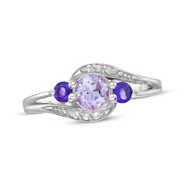 Amethyst & White Lab-Created Sapphire Bypass Ring Sterling Silver