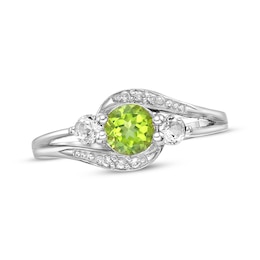 Peridot & White Lab-Created Sapphire Bypass Ring Sterling Silver