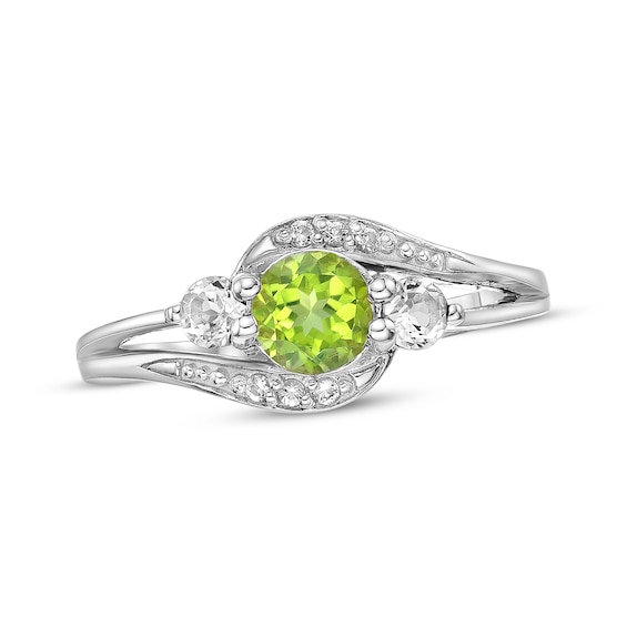 Peridot & White Lab-Created Sapphire Bypass Ring Sterling Silver