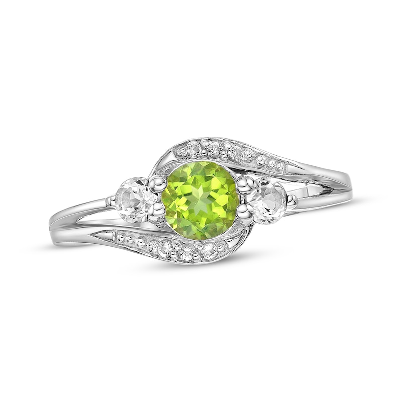 Main Image 1 of Peridot & White Lab-Created Sapphire Bypass Ring Sterling Silver