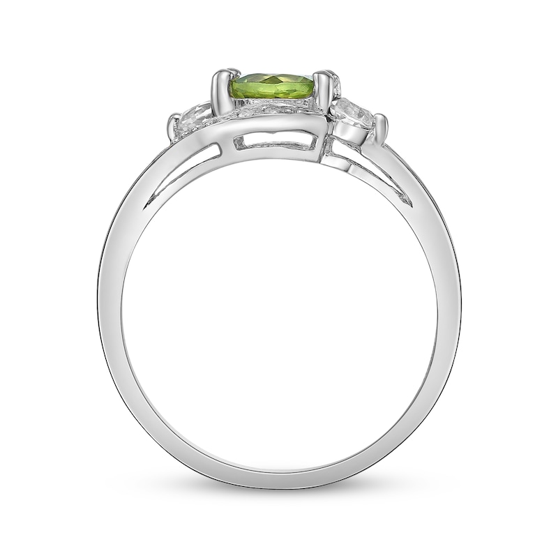 Main Image 3 of Peridot & White Lab-Created Sapphire Bypass Ring Sterling Silver