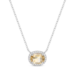 Oval-Cut Citrine & White Lab-Created Sapphire Halo Necklace Sterling Silver 18&quot;