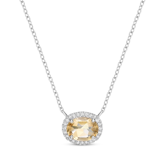 Oval-Cut Citrine & White Lab-Created Sapphire Halo Necklace Sterling Silver 18"