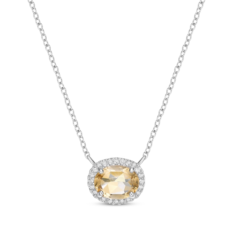 Main Image 1 of Oval-Cut Citrine & White Lab-Created Sapphire Halo Necklace Sterling Silver 18&quot;