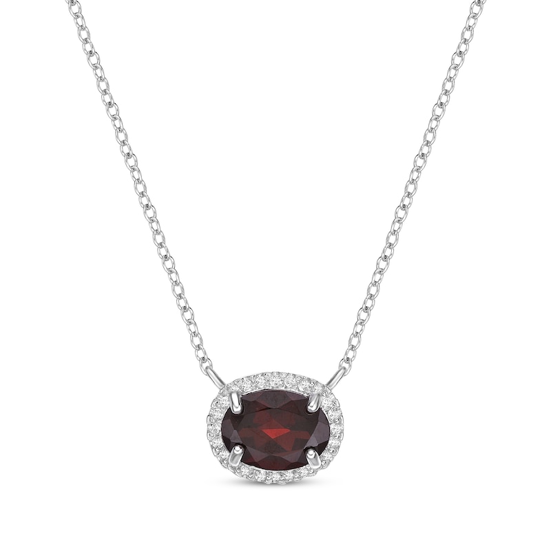 Oval-Cut Garnet & White Lab-Created Sapphire Halo Necklace Sterling Silver 18"