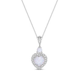 Heart-Shaped & Round-Cut Lab-Created Opal, White Lab-Created Sapphire Necklace Sterling Silver 18&quot;