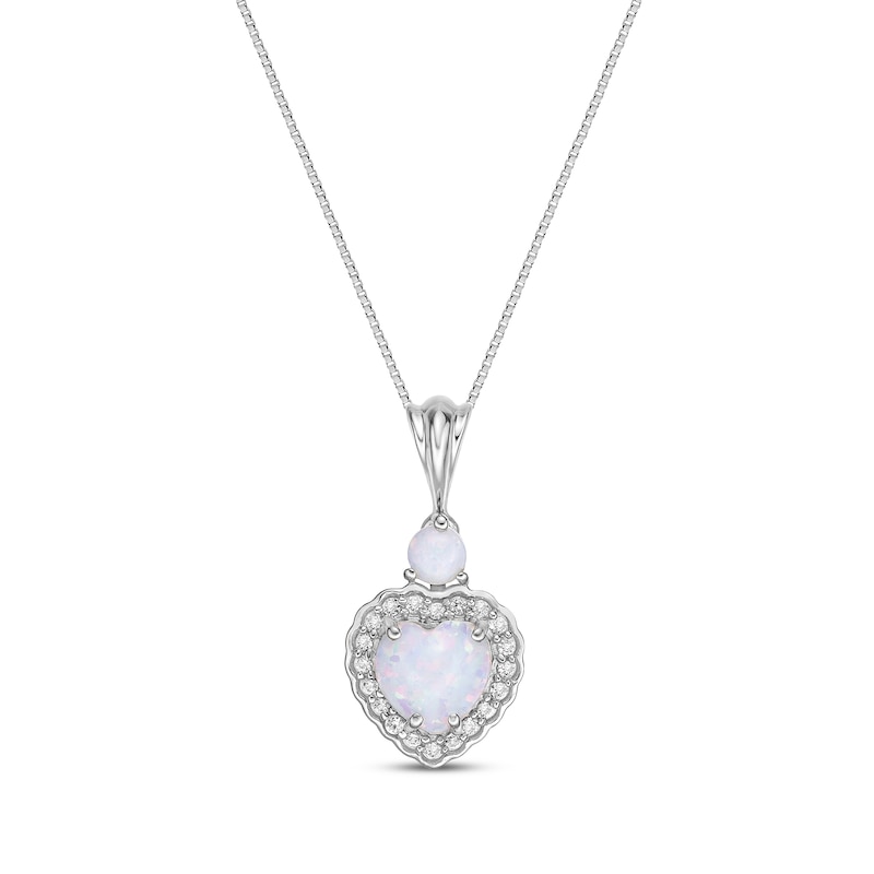 Main Image 1 of Heart-Shaped & Round-Cut Lab-Created Opal, White Lab-Created Sapphire Necklace Sterling Silver 18&quot;