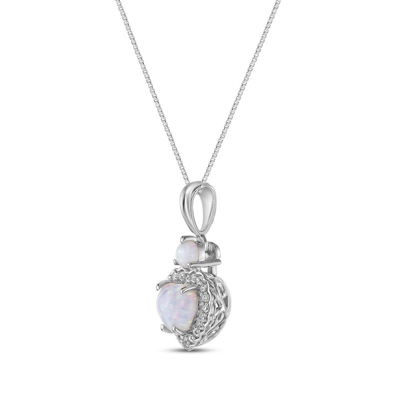 Main Image 2 of Heart-Shaped & Round-Cut Lab-Created Opal, White Lab-Created Sapphire Necklace Sterling Silver 18&quot;