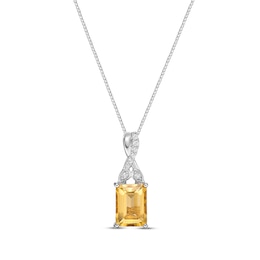 Rectangle-Cut Citrine & White Lab-Created Sapphire Twist Necklace Sterling Silver 18&quot;