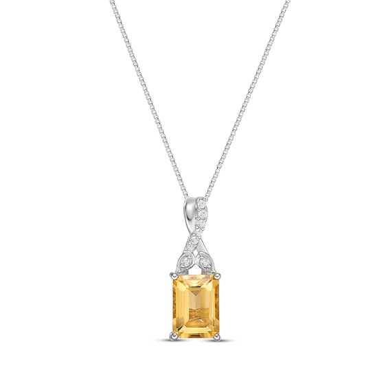 Rectangle-Cut Citrine & White Lab-Created Sapphire Twist Necklace Sterling Silver 18"