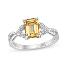 Rectangle-Cut Citrine & White Lab-Created Sapphire Twist Ring Sterling Silver