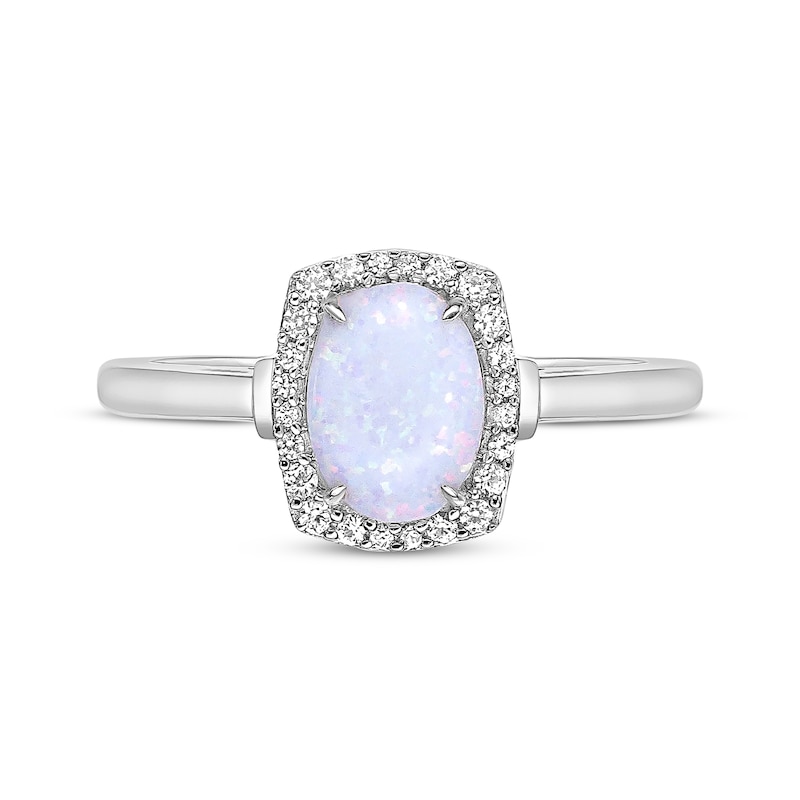 Main Image 4 of Oval-Cut Lab-Created Opal & White Lab-Created Sapphire Ring Sterling Silver