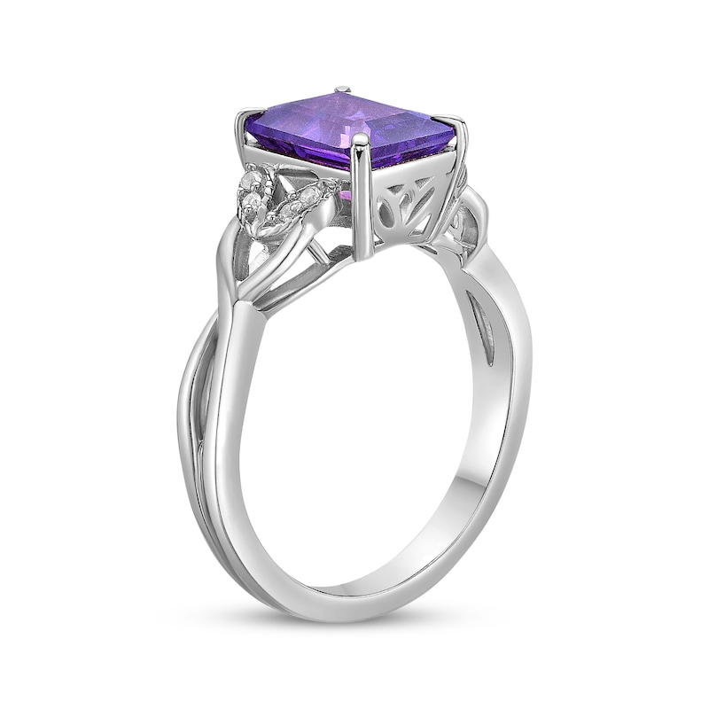 Main Image 2 of Rectangle-Cut Amethyst & White Lab-Created Sapphire Twist Ring Sterling Silver