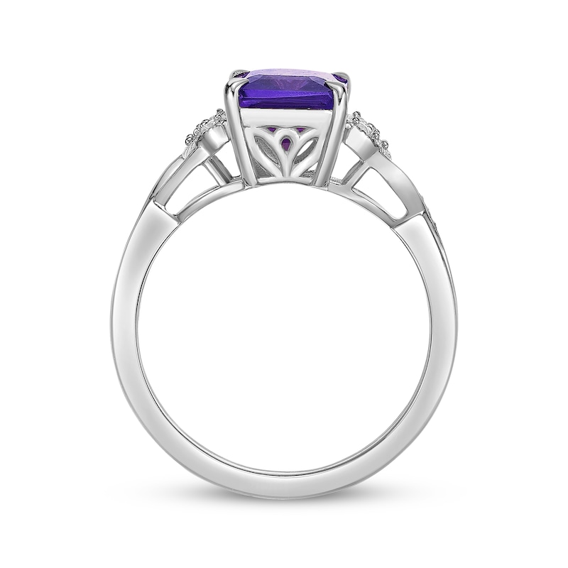 Main Image 3 of Rectangle-Cut Amethyst & White Lab-Created Sapphire Twist Ring Sterling Silver