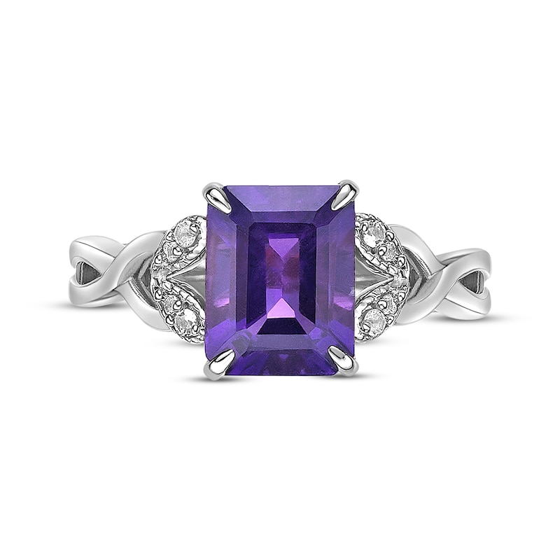 Main Image 4 of Rectangle-Cut Amethyst & White Lab-Created Sapphire Twist Ring Sterling Silver