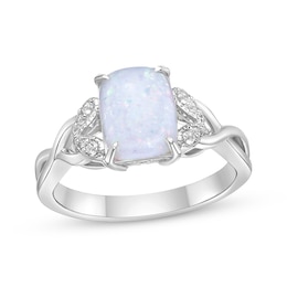 Rectangle-Cut Lab-Created Opal & White Lab-Created Sapphire Twist Ring Sterling Silver