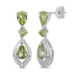 Pear-Shaped & Round-Cut Peridot, White Lab-Created Sapphire Drop Earrings Sterling Silver