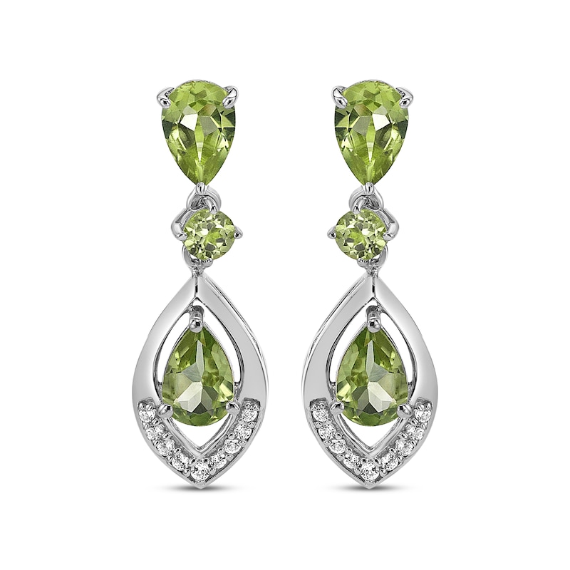Pear-Shaped & Round-Cut Peridot, White Lab-Created Sapphire Drop Earrings Sterling Silver