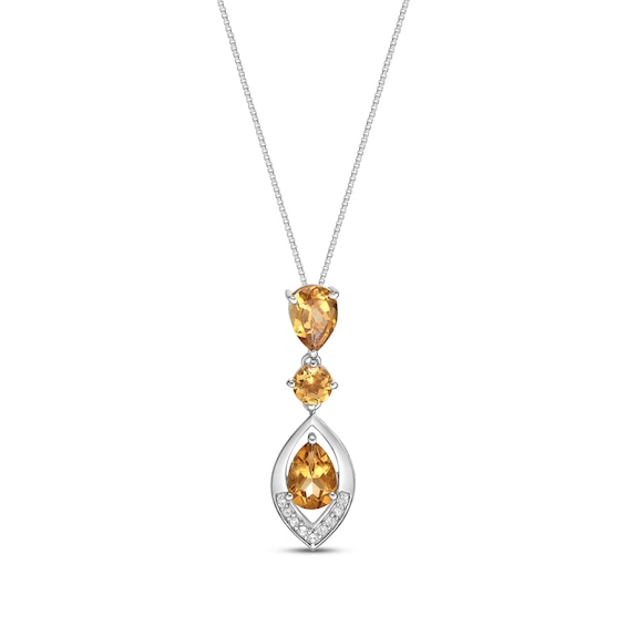 Pear-Shaped & Round-Cut Citrine, White Lab-Created Sapphire Necklace Sterling Silver 18"