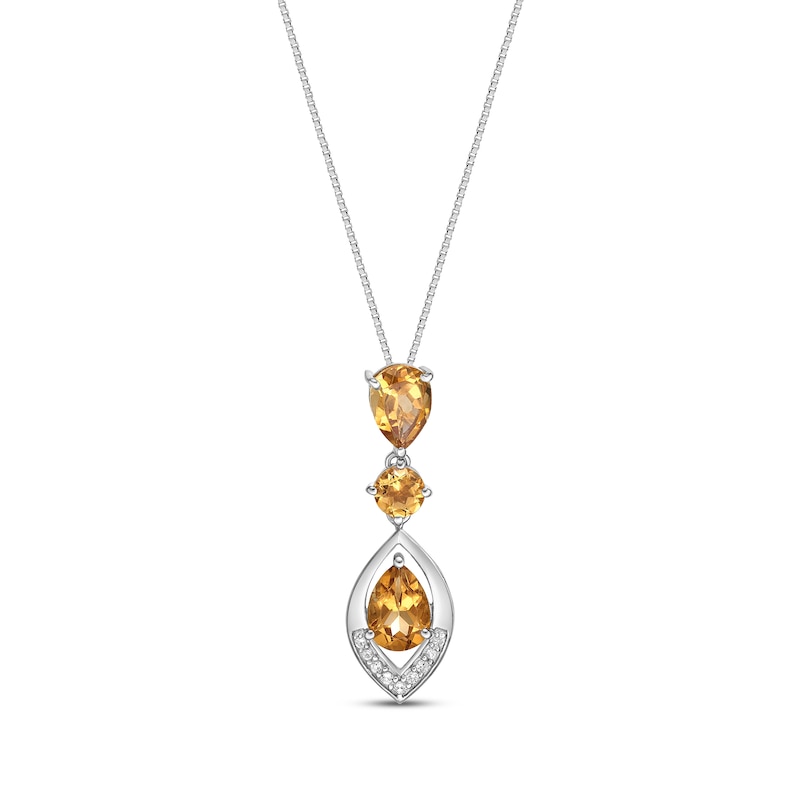 Main Image 1 of Pear-Shaped & Round-Cut Citrine, White Lab-Created Sapphire Necklace Sterling Silver 18&quot;