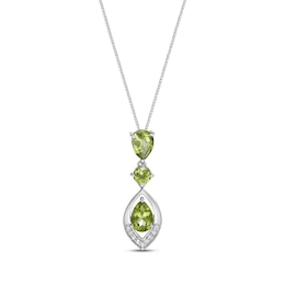 Pear-Shaped & Round-Cut Peridot, White Lab-Created Sapphire Drop Necklace Sterling Silver 18"