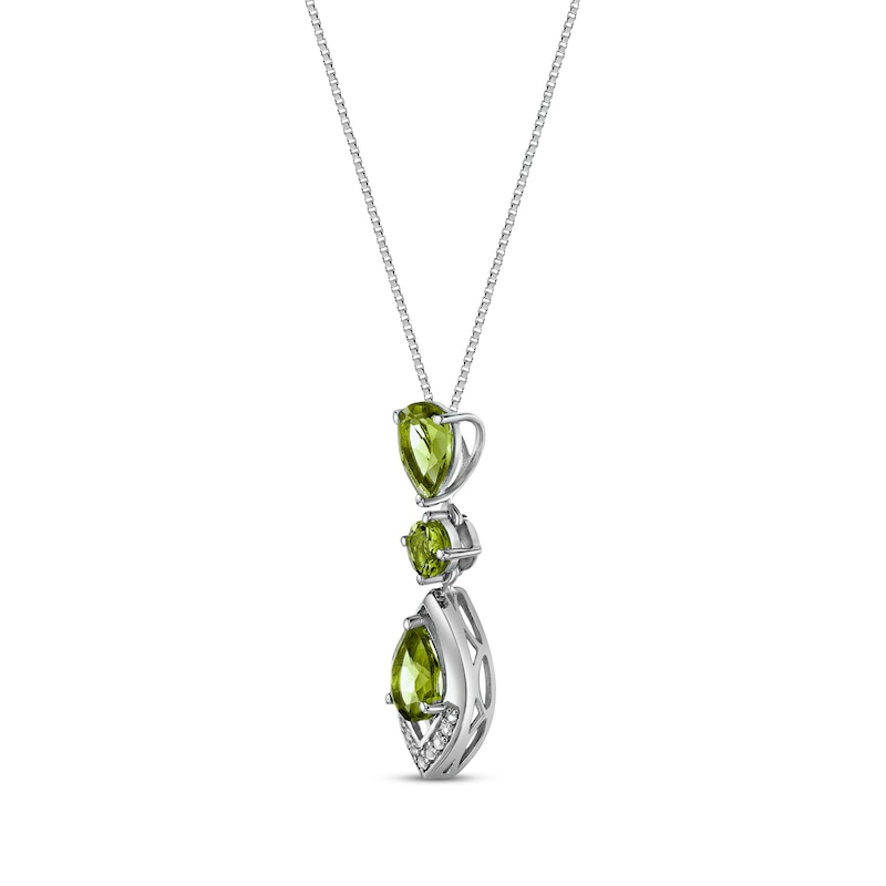 Main Image 2 of Pear-Shaped & Round-Cut Peridot, White Lab-Created Sapphire Drop Necklace Sterling Silver 18&quot;