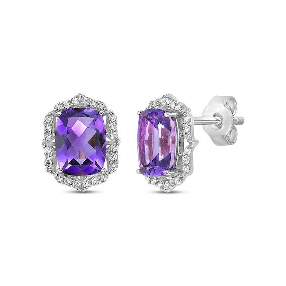 Cushion-Cut Amethyst & White Lab-Created Sapphire Arabesque Stud Earrings Sterling Silver